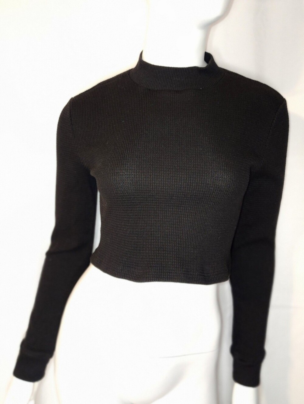 Women's Black Ribbed Mock Neck Long Sleeve Top Size S